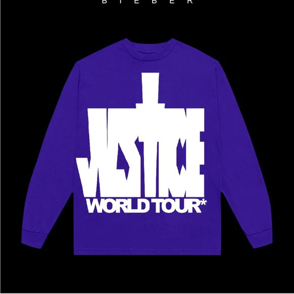 LN JUSTIN BUEBER 2022 WORLD TOUR LONG SKEEVE TEE. PURPLE COLOR. ADULT UNISEX. - Picture 1 of 4
